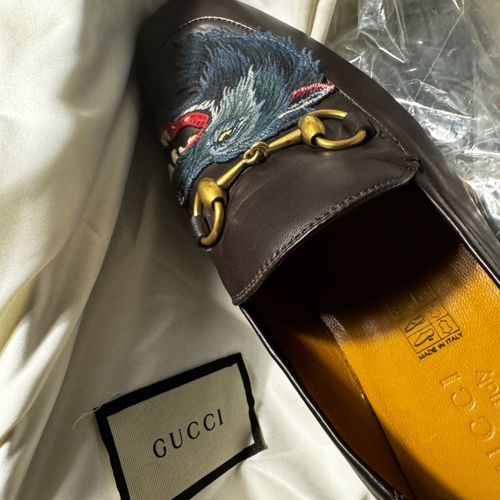 Gucci Men’s Horsebit Loafers w/ Embroidered Wolf – Size 7 – NWT - Picture 1 of 10